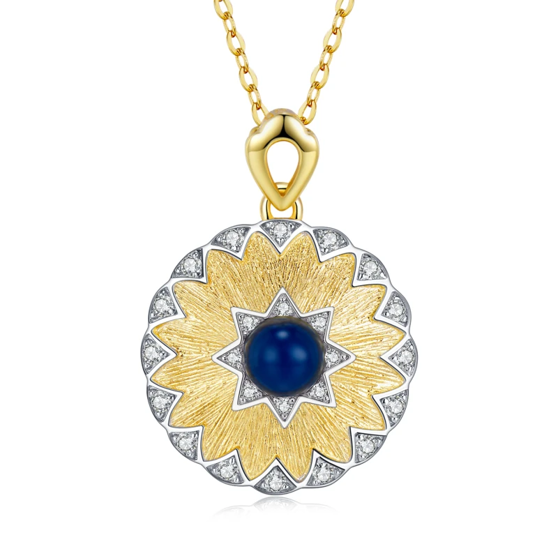 Authentic 100% 925 Sterling Silver Shining Vintage Sun Flower Blue Opal Necklace for Women Gold Pendant Chain Fine Jewelry Gift
Authentic 100% 925 Sterling Silver Shining Vintage Sun Flower Blue Opal Necklace for Women Gold Pendant Chain Fine Jewelry Gift
