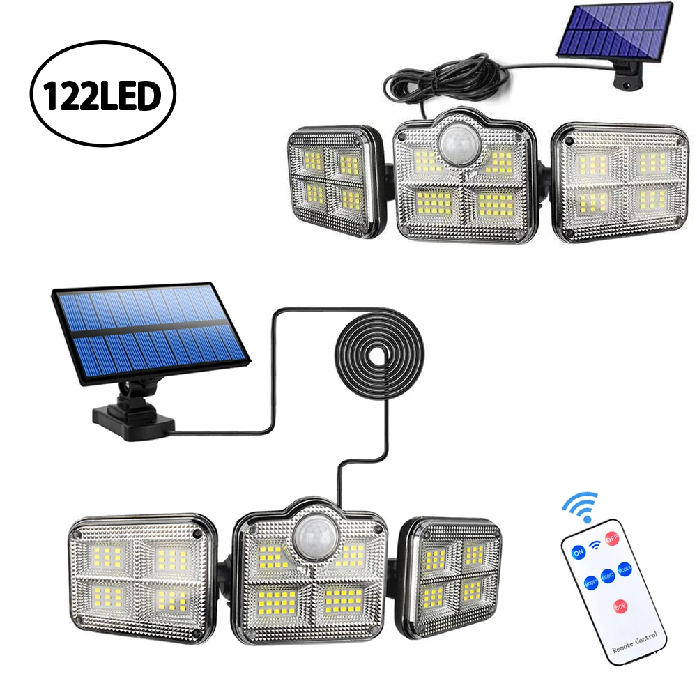 122LED Solar Light Outdoor Garden Solar Lights 3 Head 270° Wide Angle Waterproof Solar Lamp For Yard Garden Wall Remote Control
122LED Solar Light Outdoor Garden Solar Lights 3 Head 270° Wide Angle Waterproof Solar Lamp For Yard Garden Wall Remote Control