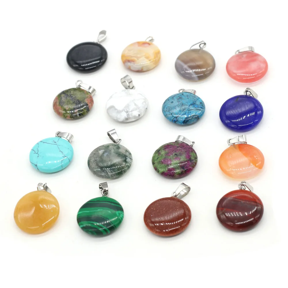 20mm Flat Round Natural Stone Quartz Crystal Turquoises Tiger Eye Opal Charms Pendant DIY Jewelry Making Necklace Accessories 
20mm Flat Round Natural Stone Quartz Crystal Turquoises Tiger Eye Opal Charms Pendant DIY Jewelry Making Necklace Accessories