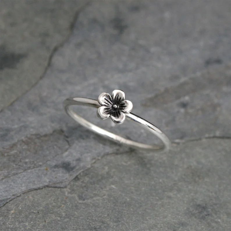 Cherry Blossom Stacking Ring Silver color Flower Stackable Ring, Botanical Jewelry Gardener Gift
Cherry Blossom Stacking Ring Silver color Flower Stackable Ring, Botanical Jewelry Gardener Gift