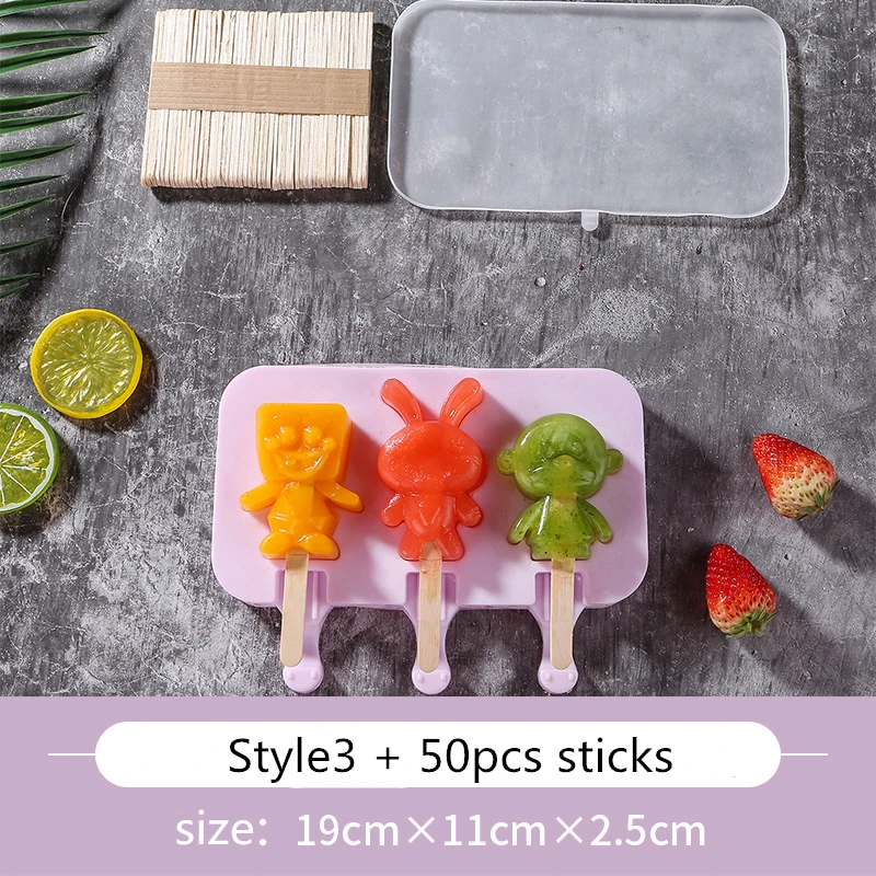Cute DIY Ice Cream Mold with Lip and 50 pcs Wood Sticks Food Grade Silicone Ice Candy Popsicle Mold for Kitchen Supplies 
Cute DIY Ice Cream Mold with Lip and 50 pcs Wood Sticks Food Grade Silicone Ice Candy Popsicle Mold for Kitchen Supplies