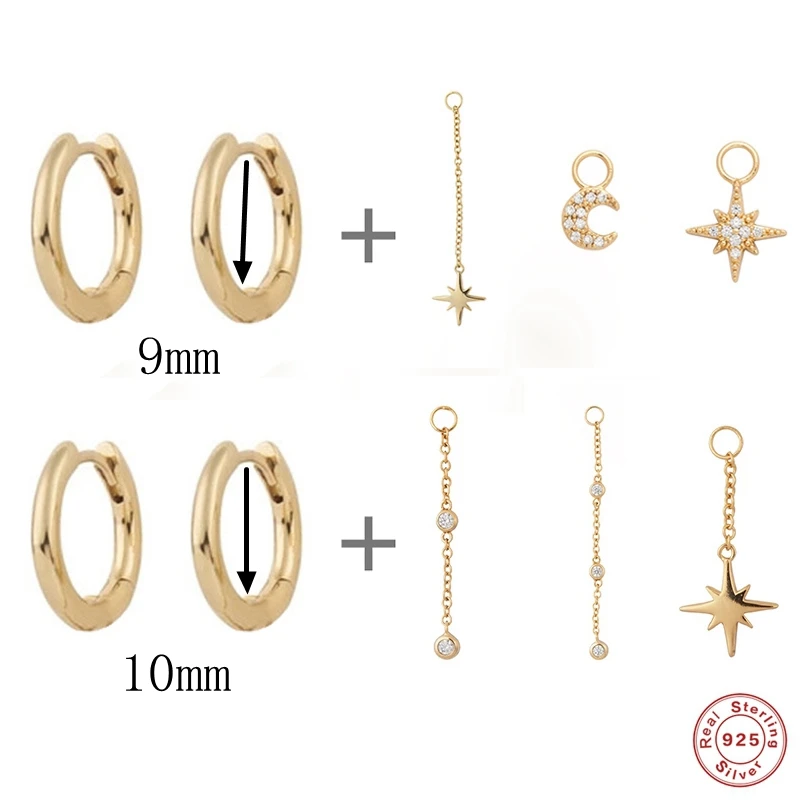 Korean Moon Star Tassel Long Octagonal Star Pendant Earrings 925 Sterling Silver Hoop Earring For Women Charm DIY Jewelry Gift
Korean Moon Star Tassel Long Octagonal Star Pendant Earrings 925 Sterling Silver Hoop Earring For Women Charm DIY Jewelry Gift