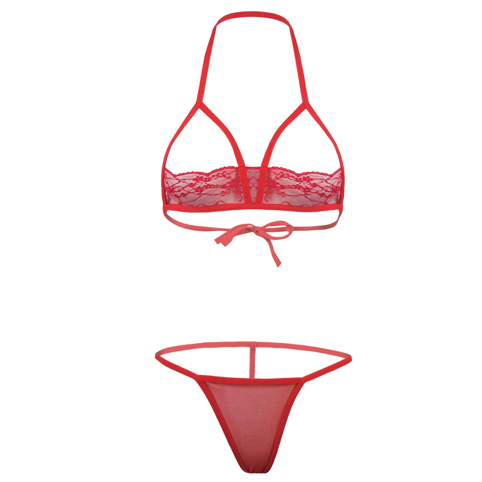 Женское нижнее белье, костюм, прозрачный комплект бикини, одежда для сна из двух предметов, с лямкой через шею и открытой чашкой, кружевной л... 
Женское нижнее белье, костюм, прозрачный комплект бикини, одежда для сна из двух предметов, с лямкой через шею и открытой чашкой, кружевной л...