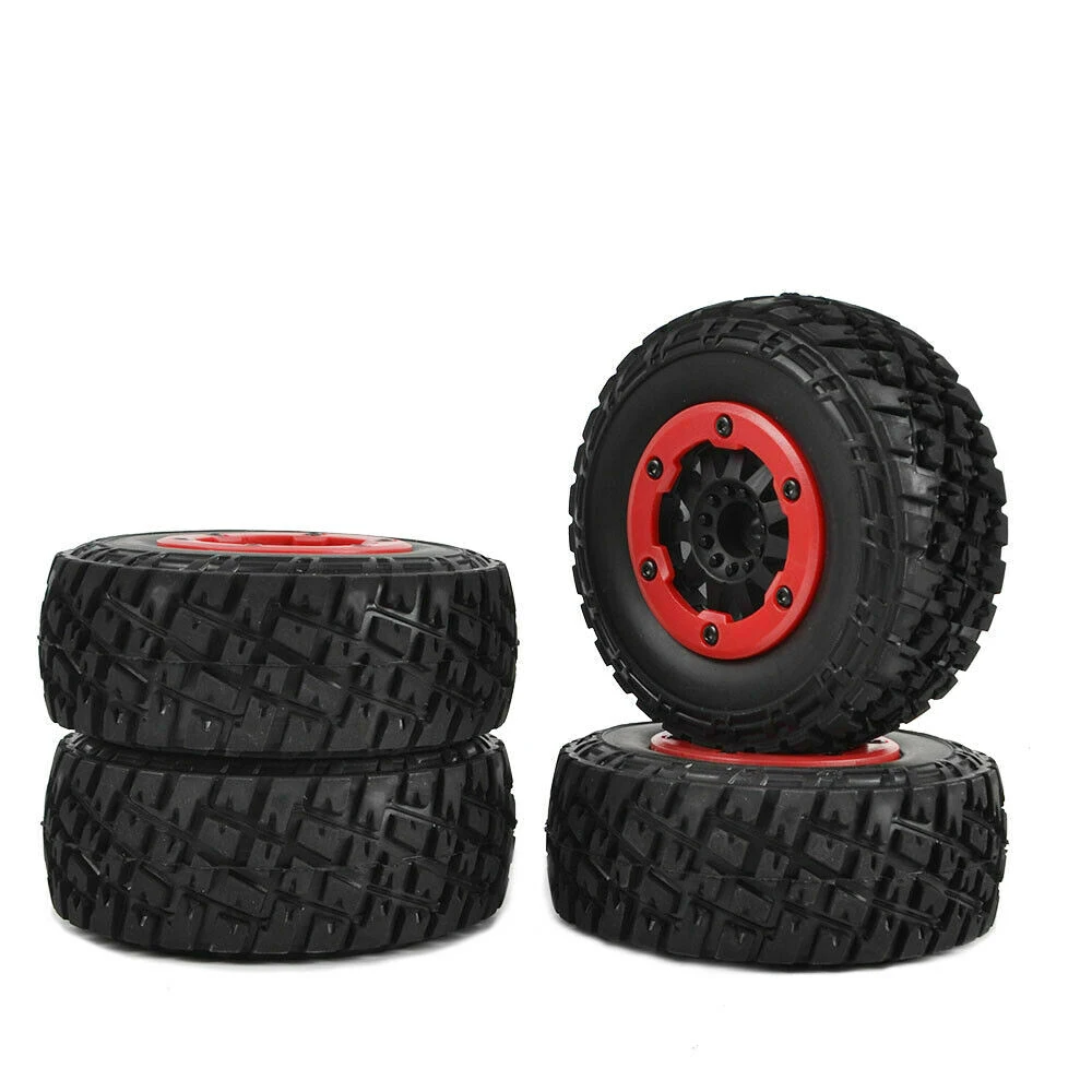 

4pc Short Course Wheel Hub Tires W/Beadlock Wheels Tyre Set for 1/10 Crawler Traxxas Slash 4x4 VKAR 10SC AX4006 Tire Replacement
