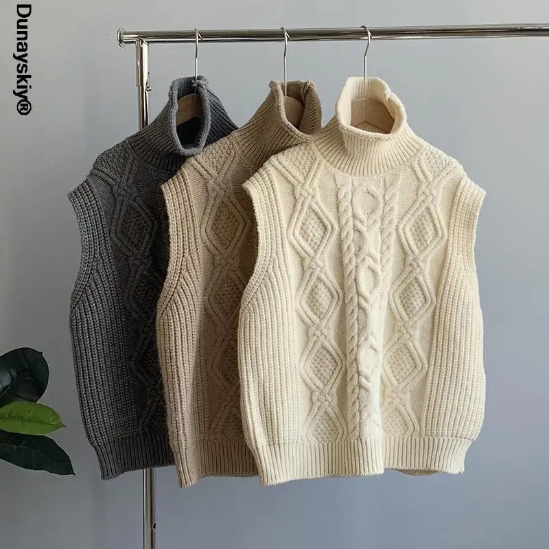 Spring Autumn 2021 Turtleneck Three-dimensional Texture Sleeveless Sweater Women Knitted Loose Short Casual Sweater Vest
Spring Autumn 2021 Turtleneck Three-dimensional Texture Sleeveless Sweater Women Knitted Loose Short Casual Sweater Vest