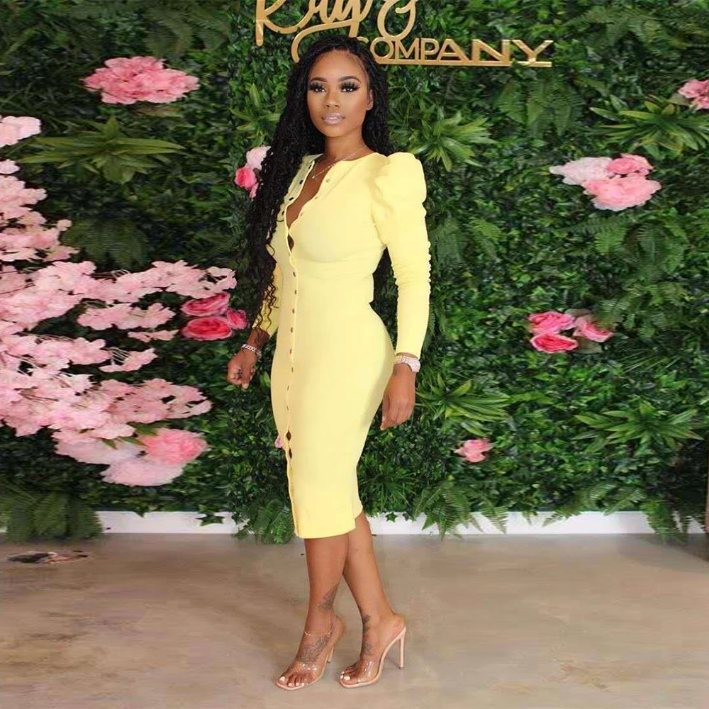 Светильник-желтое офисное женское эластичное платье-карандаш модное однобортное облегающее платье с длинным рукавом 
Светильник-желтое офисное женское эластичное платье-карандаш модное однобортное облегающее платье с длинным рукавом