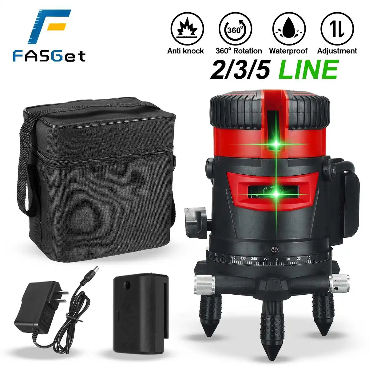 FASGet Laser Level 2/3/5 Lines 3D 110/220V Self-Leveling 360 Horizontal And Vertical Cross Super Powerful Green Laser Beam Line
FASGet Laser Level 2/3/5 Lines 3D 110/220V Self-Leveling 360 Horizontal And Vertical Cross Super Powerful Green Laser Beam Line