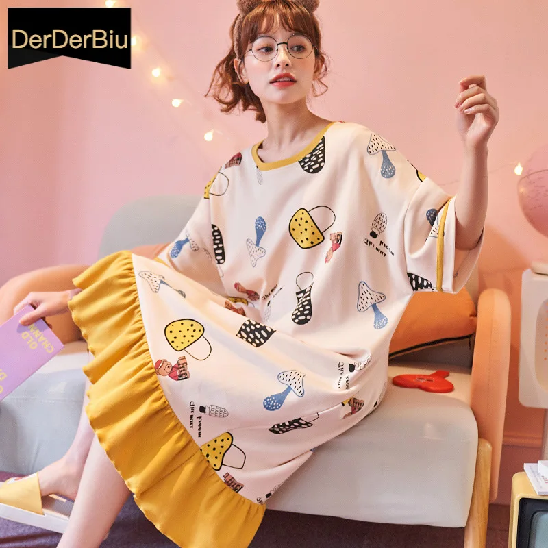 Cute Mushroom Pattern Sleepwear Ruffle Nightdress Summer Long Sleepdress Round Neck Nightgown Women's Cotton Home Clothes M-XXXL
Cute Mushroom Pattern Sleepwear Ruffle Nightdress Summer Long Sleepdress Round Neck Nightgown Women's Cotton Home Clothes M-XXXL