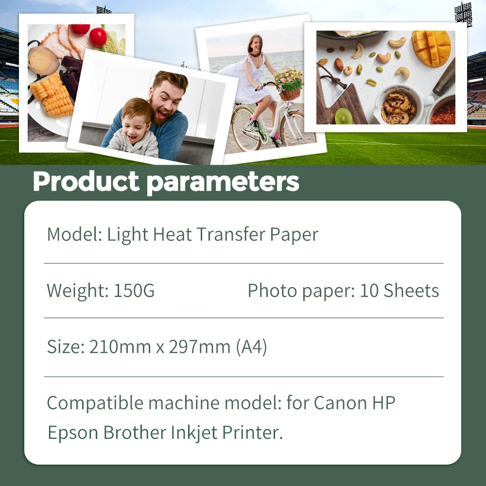 A4 10 Sheets T-shirt Heat Transfer Paper for Light Fabric Cotton Clothes Transfers Printing Photo Paper work for Inkjet Printer 
A4 10 Sheets T-shirt Heat Transfer Paper for Light Fabric Cotton Clothes Transfers Printing Photo Paper work for Inkjet Printer