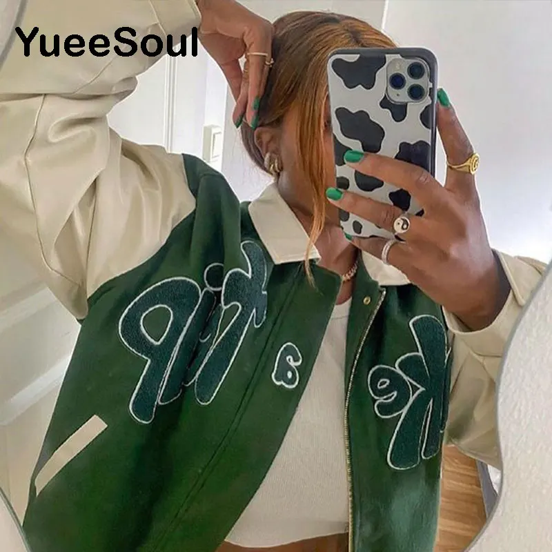 Осень 2021, куртка-бомбер «Take A trip», Женская куртка-бомбер травяного зеленого цвета с контрастными рукавами и буквенной аппликацией, бейсбольн...
Осень 2021, куртка-бомбер «Take A trip», Женская куртка-бомбер травяного зеленого цвета с контрастными рукавами и буквенной аппликацией, бейсбольн...