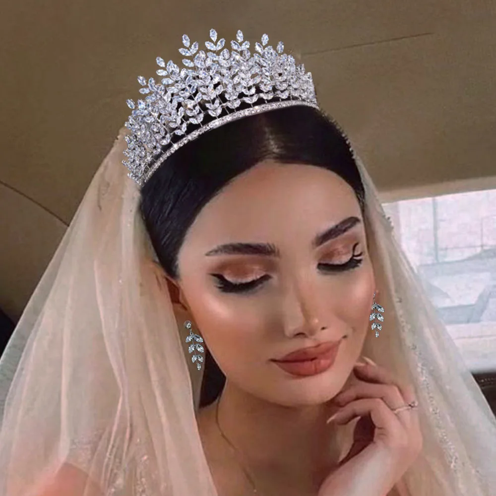 

A377 Crystal Bridal Tiaras and Crowns for Women Dubai Jewelry Earring Set Rhinestone Bridal Headpieces Wedding Hair Accessories