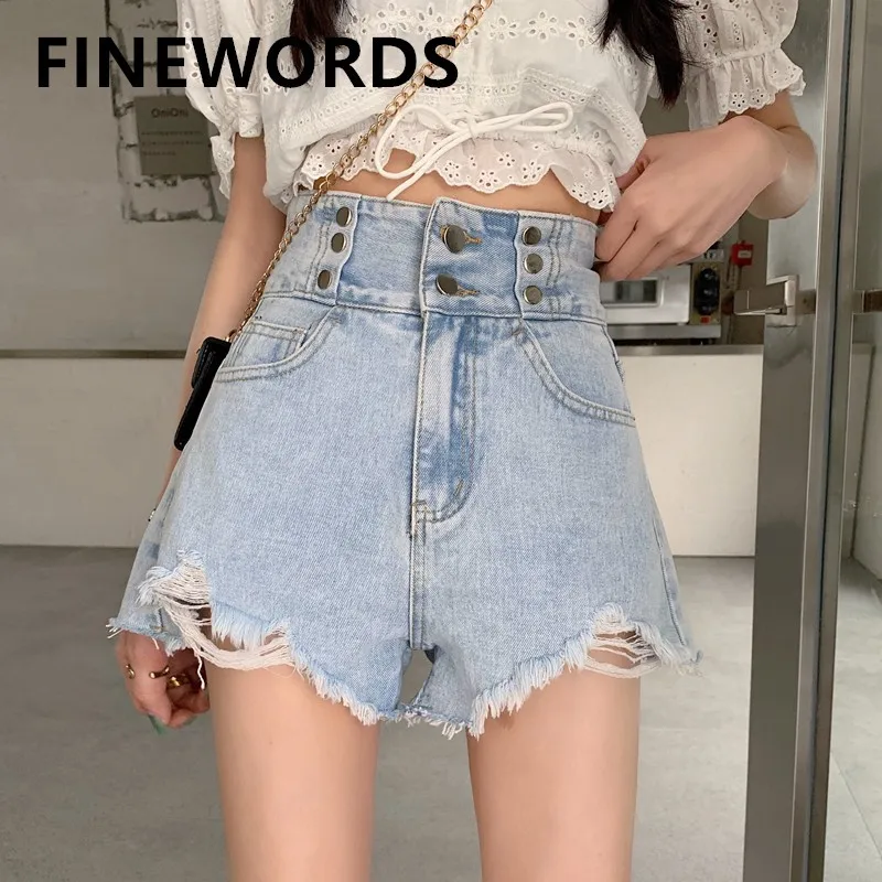 Джинсовые шорты FINEWORDS, летние, с высокой талией, свободные 
Джинсовые шорты FINEWORDS, летние, с высокой талией, свободные