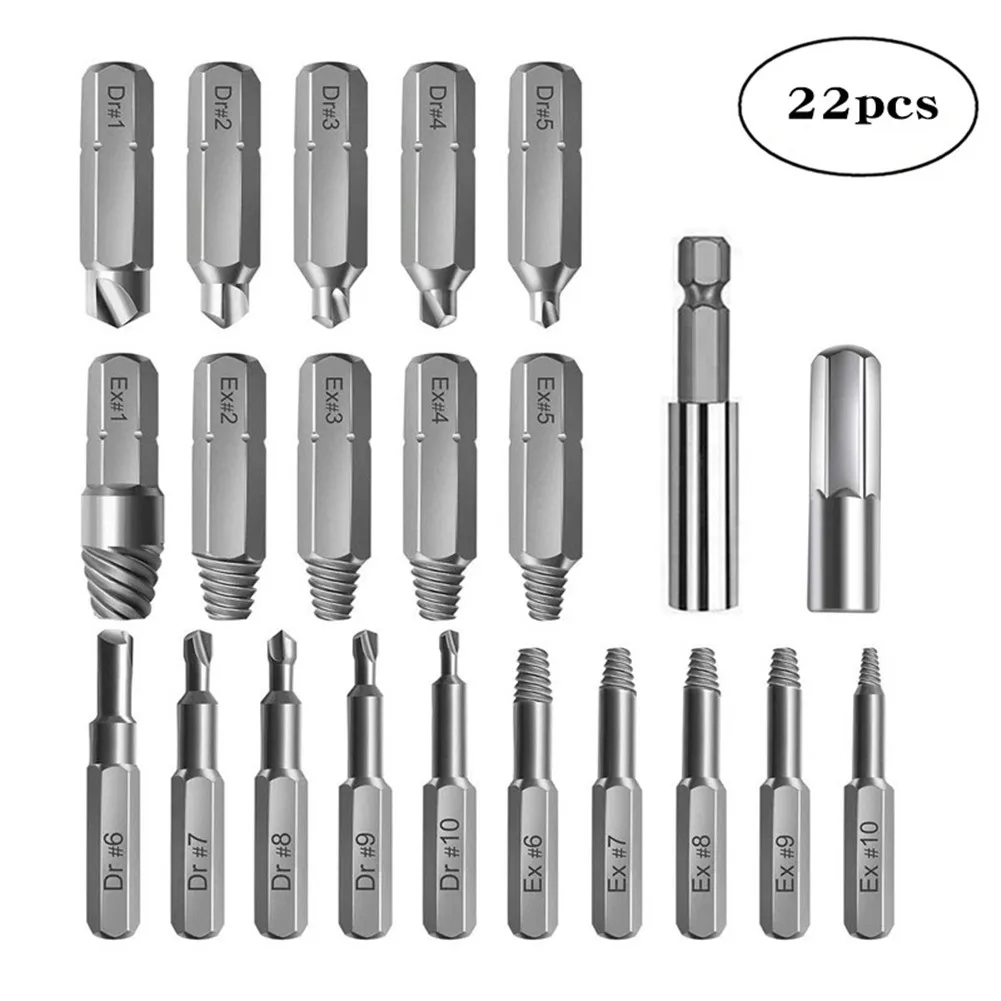 22pcs Set Extractor Screwdriver Remover Purpose Tools Damaged Stripped Screw Extractor Drill Bit Broken Bolt Remover Tool
22pcs Set Extractor Screwdriver Remover Purpose Tools Damaged Stripped Screw Extractor Drill Bit Broken Bolt Remover Tool