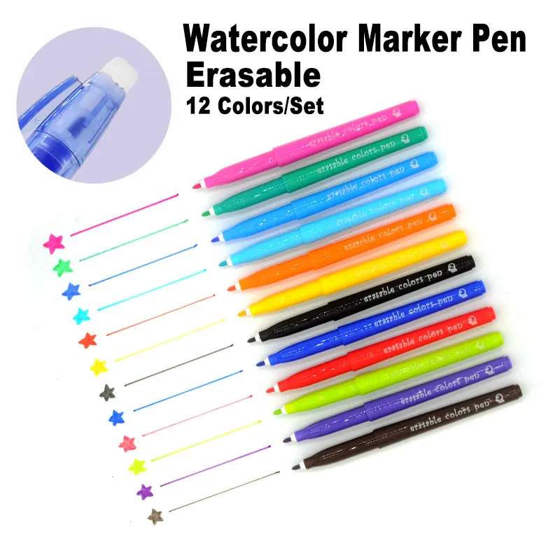12 Color Erasable Watercolor Marker Pen Art Washable Water-color Brush For Children Graffiti Drawing Painting Office Stationery
12 Color Erasable Watercolor Marker Pen Art Washable Water-color Brush For Children Graffiti Drawing Painting Office Stationery