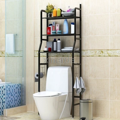 

No Punching Metal Toilet Shelf Floor Type Storage Shampoo Towel Etc Accessory Rack Bathroom Washing Machine Shelf Organizer