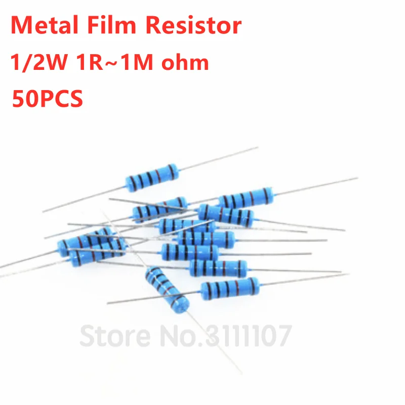 50PCS 1/2W 1% 1R~1M ohm Metal film resistor 100R 220R 330R 1K 1.5K 3.3K 4.7K 4K7 47K 100K 3K3 560K 1M ohm resistance
50PCS 1/2W 1% 1R~1M ohm Metal film resistor 100R 220R 330R 1K 1.5K 3.3K 4.7K 4K7 47K 100K 3K3 560K 1M ohm resistance