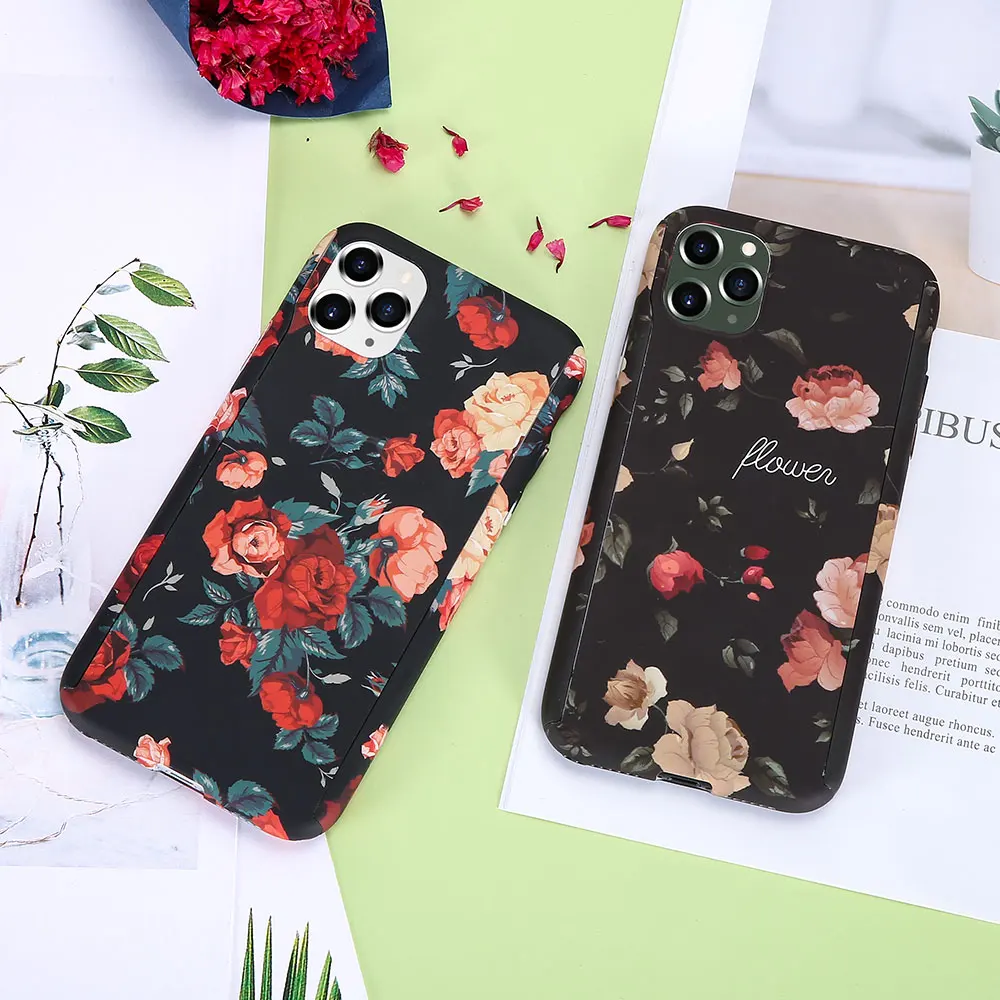Чехол KISS 360 защитный Винтажный чехол с цветами для iPhone 11PRO 6 6s 11 XR X XS 8 Plus пленкой s 7