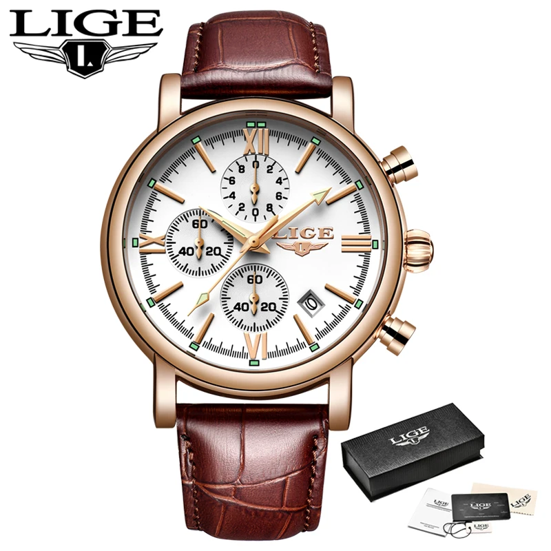 LIGEWatches мужские брендовые Роскошные Бизнес водонепроницаемые кварцевые часы