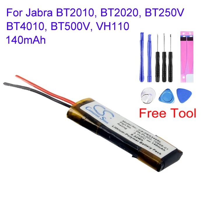 Cameron Sino 70868-01 73366-01 PA-PL002 For Jabra BT2010 BT2020 BT250V BT4010 BT500V VH110 CS-PEX340SL Wireless Headset Battery
Cameron Sino 70868-01 73366-01 PA-PL002 For Jabra BT2010 BT2020 BT250V BT4010 BT500V VH110 CS-PEX340SL Wireless Headset Battery