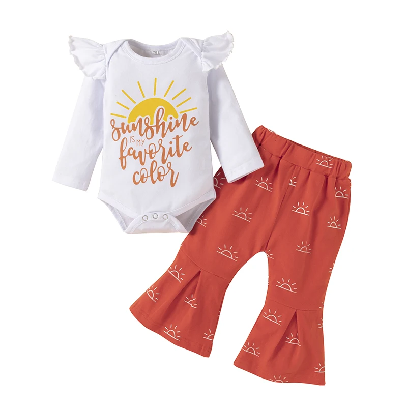 Newborn Baby Girl Outfits Set, Fly Sleeve Lettering Long Sleeve Romper, Elastic Waist Flared Pants Clothes Suit For Baby Girls
Newborn Baby Girl Outfits Set, Fly Sleeve Lettering Long Sleeve Romper, Elastic Waist Flared Pants Clothes Suit For Baby Girls
