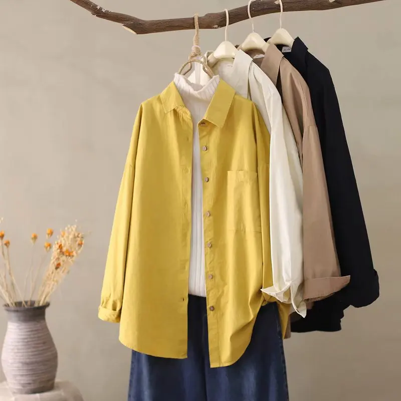 Women loose cotton shirt blouse women turn down collar long sleeve long shirt blouse streetwear casual yellow shirt
Women loose cotton shirt blouse women turn down collar long sleeve long shirt blouse streetwear casual yellow shirt