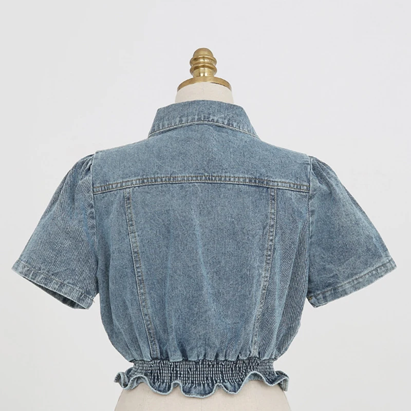 CHICEVER Blue Ruffle Trim Denim Shirt For Women Lapel Short Sleeve Single Breasted Slim Blouses Female Summer 2021 Fashion New
CHICEVER Blue Ruffle Trim Denim Shirt For Women Lapel Short Sleeve Single Breasted Slim Blouses Female Summer 2021 Fashion New