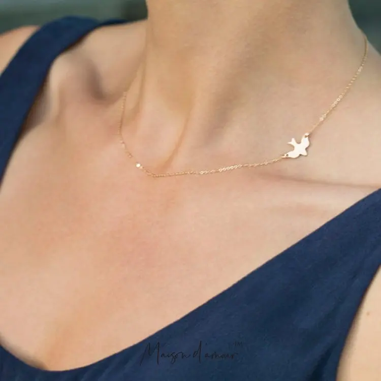 Fashion Simple Tiny Peace Bird Dove Flying Chain Necklace Cute Chicks Swallow Baby For Women Girl Animal Jewelry | Украшения и