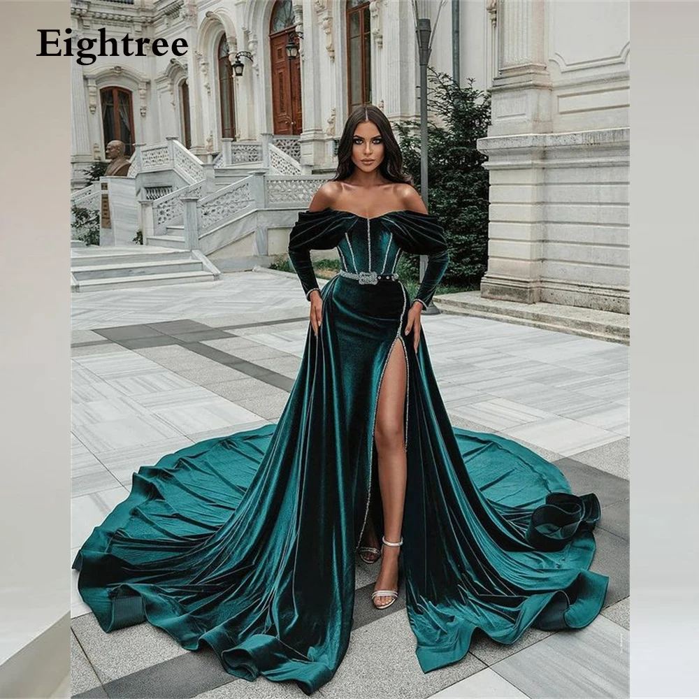 Eightree Royal Green Long Off Shoulder Caftan Evening Dresses Detachable Train Velvet Side Long Sleeve Slit Evening Party Gowns
Eightree Royal Green Long Off Shoulder Caftan Evening Dresses Detachable Train Velvet Side Long Sleeve Slit Evening Party Gowns