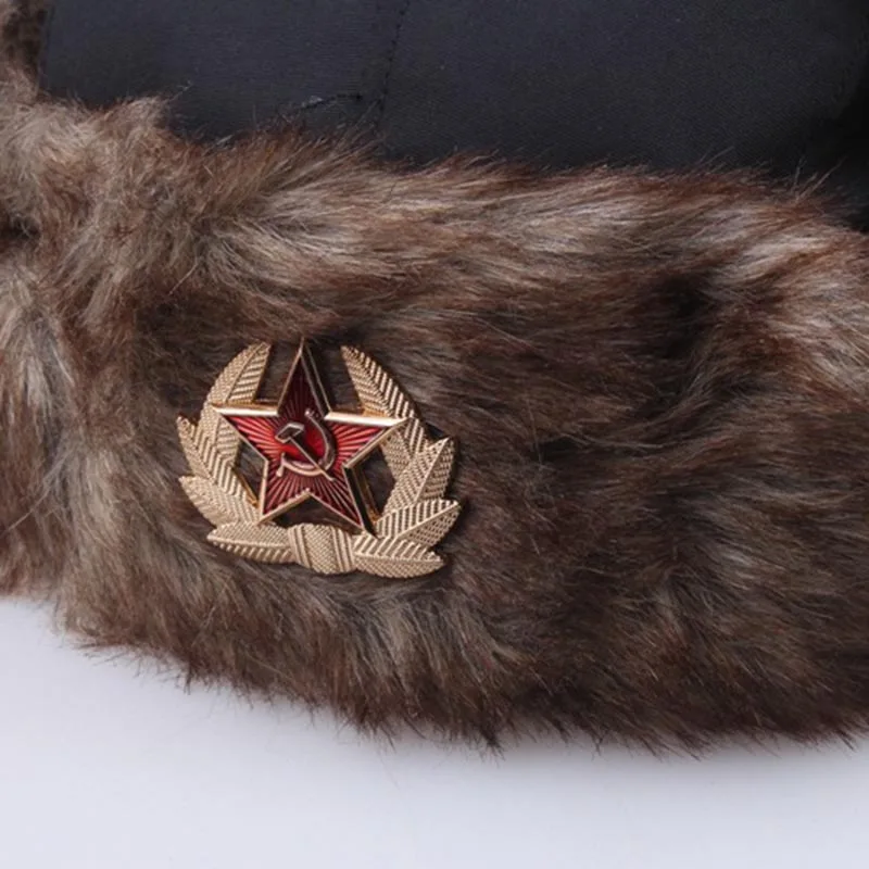 Шапка-ушанка из искусственного меха ушанки теплая зимняя шапка в стиле милитари