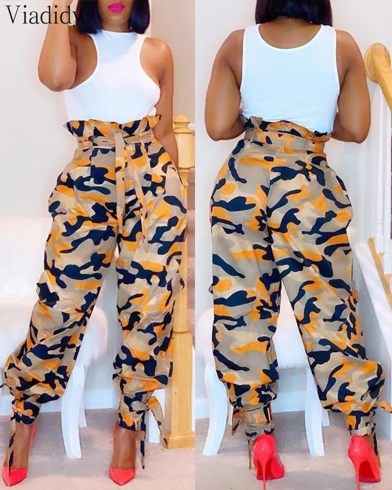 Women Camo Pockets High Waist Pants Autumn Leopard Print Loose Harem Pants with Belt
Women Camo Pockets High Waist Pants Autumn Leopard Print Loose Harem Pants with Belt