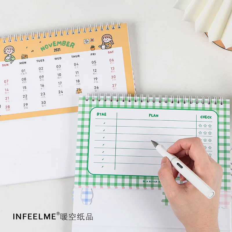 2021 Cute Girl Daily Life Desk Calendar Cartoon Bear Animal Desktop Memo Coil Calendar Daily Schedule Planner