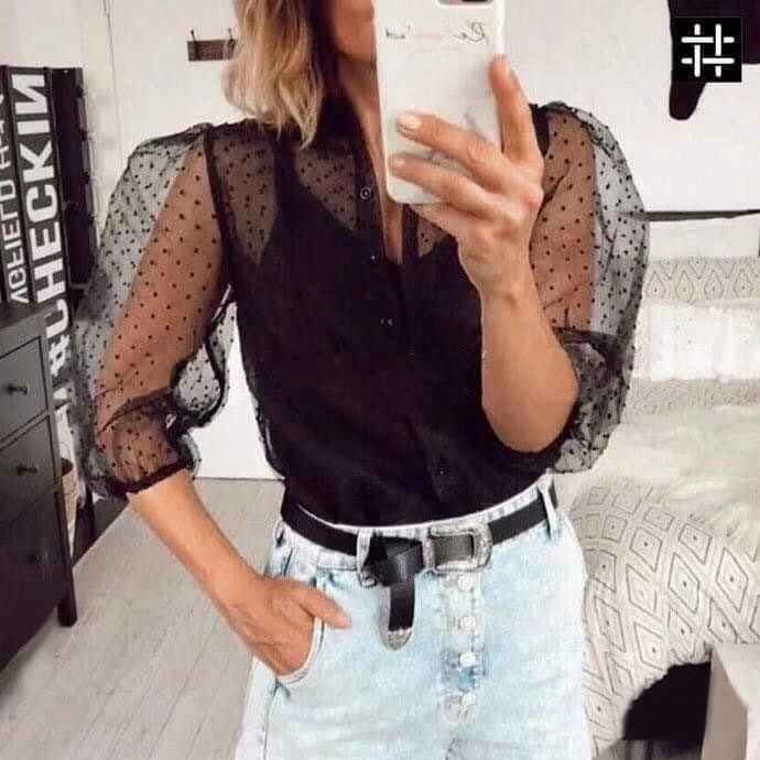 Women Mesh Sheer T Shirt See-through Long Sleeve Shirt Pearl Button Transparent Blusas
Women Mesh Sheer T Shirt See-through Long Sleeve Shirt Pearl Button Transparent Blusas