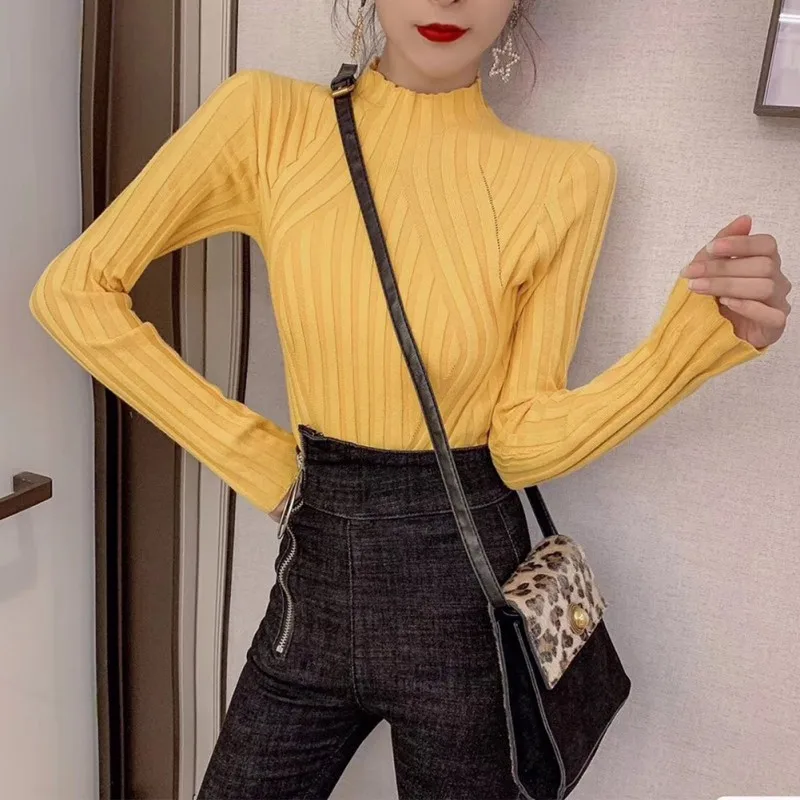 Черный джемпер свитер корейской версии длинный рукав свободный женский узкий