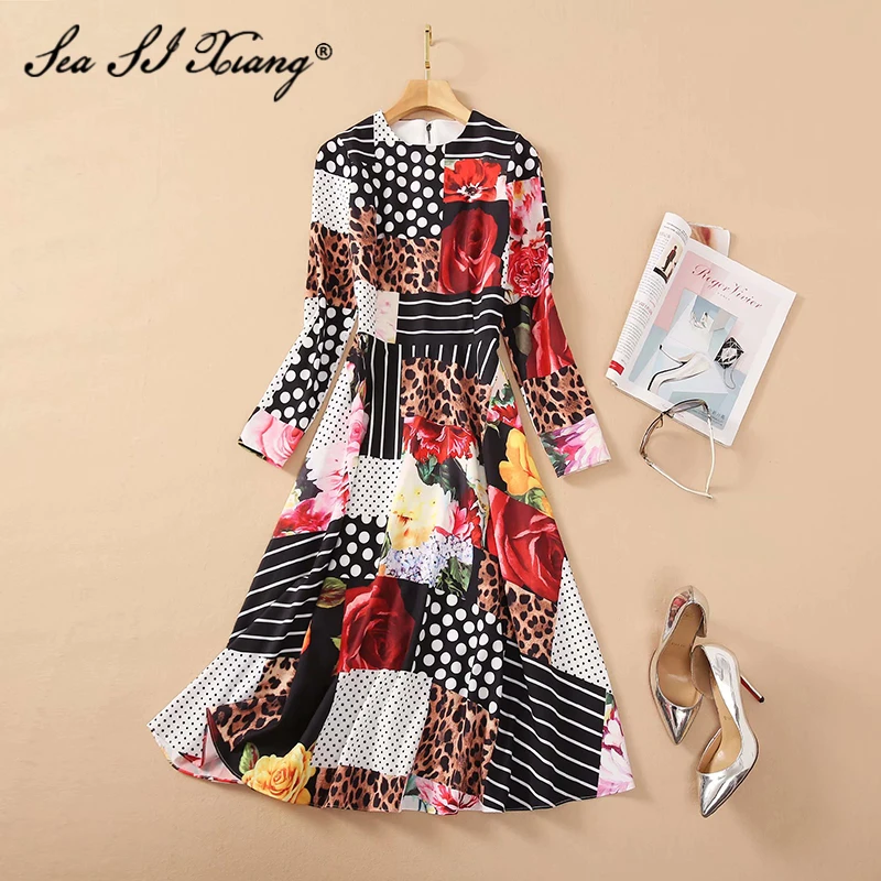 Seasixiang Fashion Designer Spring Dress Women's O-Neck Long Sleeve Dots Floral-Print Indie Folk Dresses
Seasixiang Fashion Designer Spring Dress Women's O-Neck Long Sleeve Dots Floral-Print Indie Folk Dresses