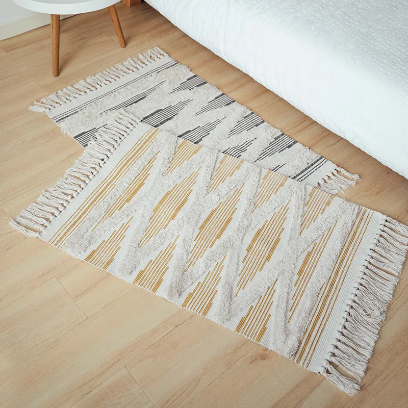 

Area Rugs Tufted Tassels Carpet Cotton Hand Woven Printed with Anti Skid Pad Throw Rug Machine Washable Bath Mat Doormat Carpet