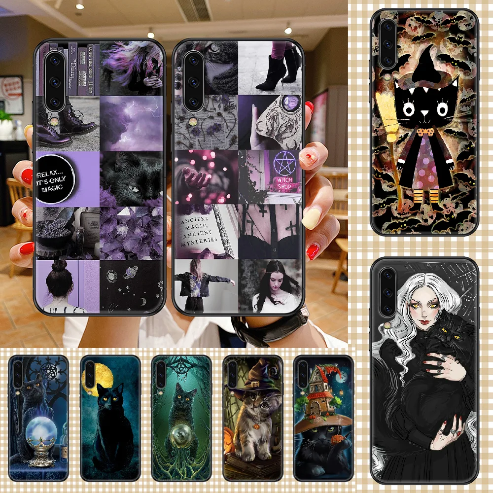 Чехол Magic Witch Cat Хэллоуин для телефона Samsung Galaxy A 3 5 7 8 10 20 21 30 40 50 51 70 71 E S 2016 2018 4G Черный