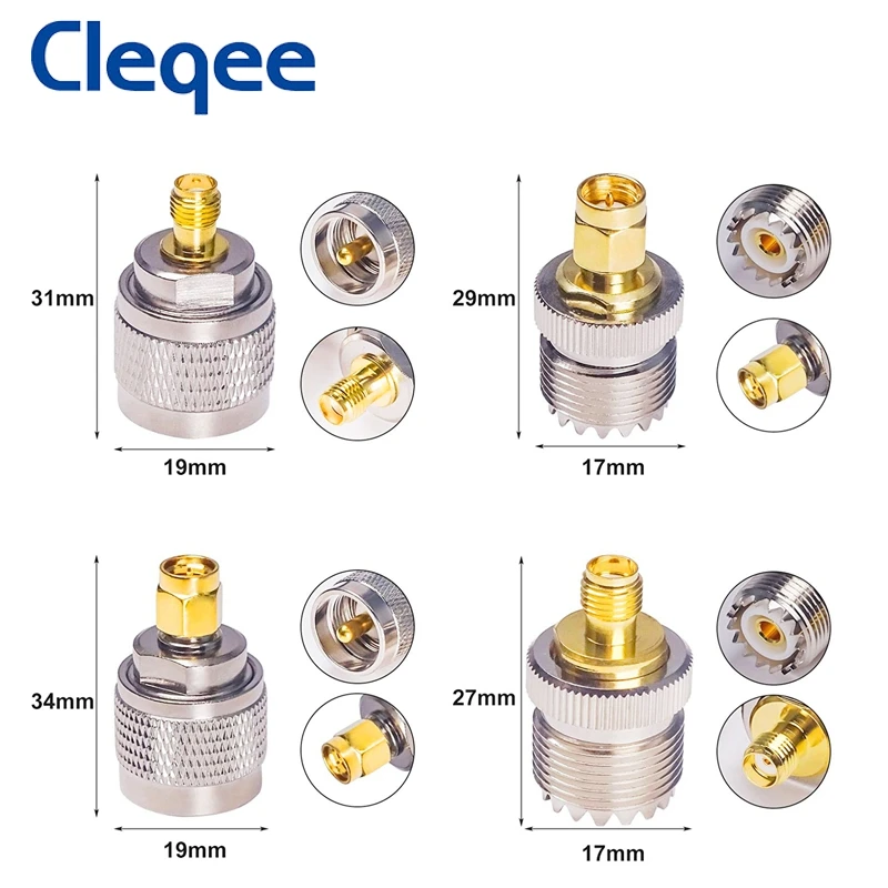 Cleqee 4 шт./компл. UHF штекер Fmale PL259 SO239 к SMA RF коаксиальный адаптер Комплект