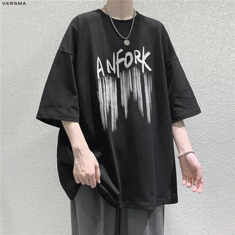 VERSMA в Корейском стиле Harajuku Мода BF Винтаж печатных футболки Для мужчин летняя