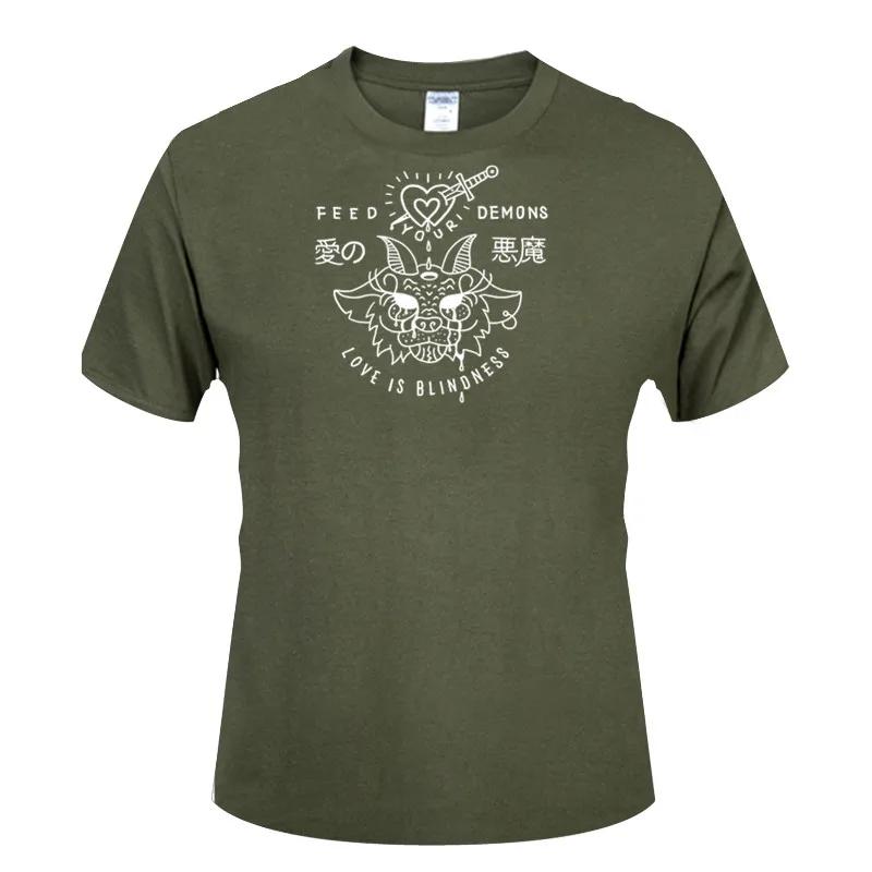 Print Love Is Blindness - Feed Your Demons Summer fashion T-shirt men's short-sleeved cotton T-shirt funny hip-hop clothing
Print Love Is Blindness - Feed Your Demons Summer fashion T-shirt men's short-sleeved cotton T-shirt funny hip-hop clothing