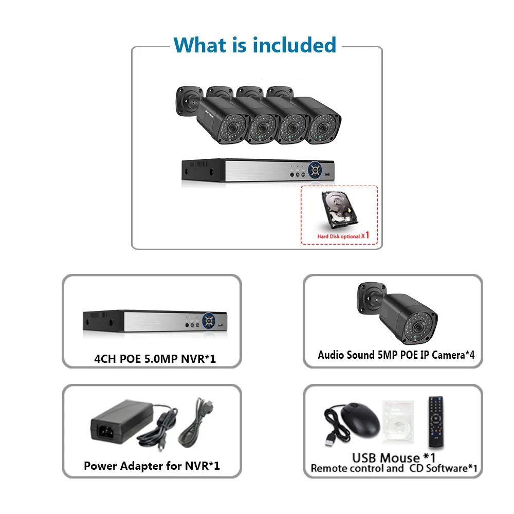 AHCVBIVN 8CH CCTV System 5MP POE NVR Face Detection Outdoor Waterproof IP66 Security 5MP POE IP Camera Video Surveillance set
AHCVBIVN 8CH CCTV System 5MP POE NVR Face Detection Outdoor Waterproof IP66 Security 5MP POE IP Camera Video Surveillance set
