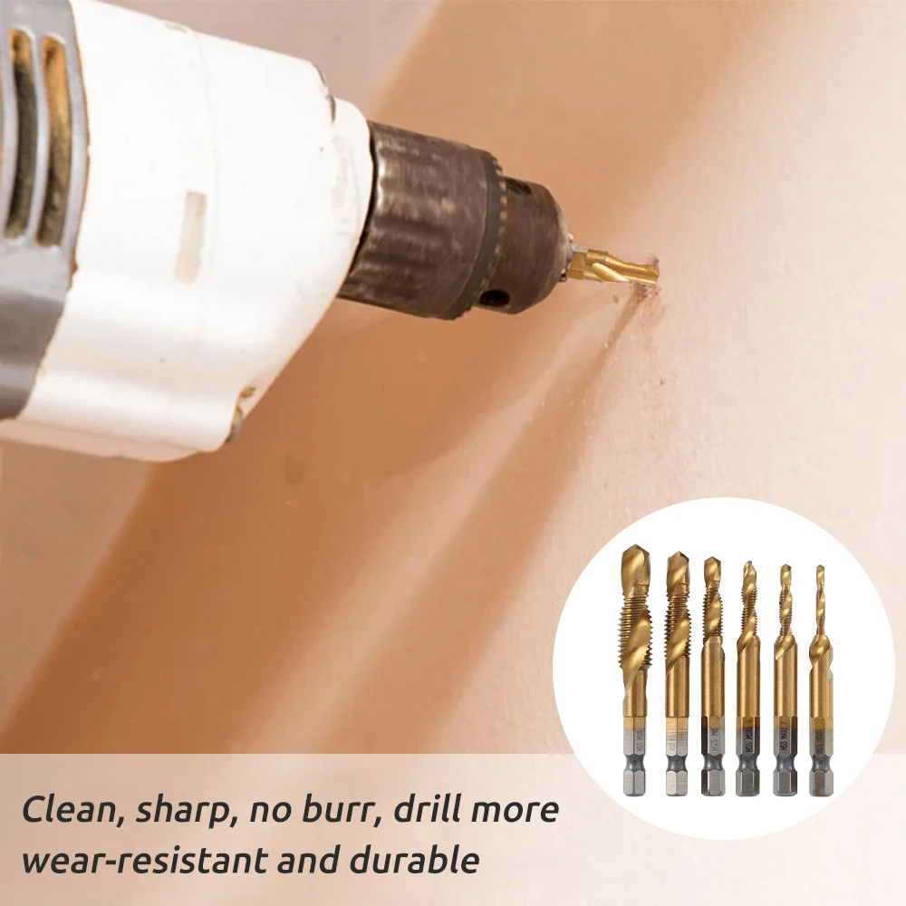 6pcs/Lot M3-M10 Tap Drill Bits 1/4 inch Hex Shank Titanium Coated HSS Drilling Tap Bits Thread Screw Tapping Tools drill bits
6pcs/Lot M3-M10 Tap Drill Bits 1/4 inch Hex Shank Titanium Coated HSS Drilling Tap Bits Thread Screw Tapping Tools drill bits