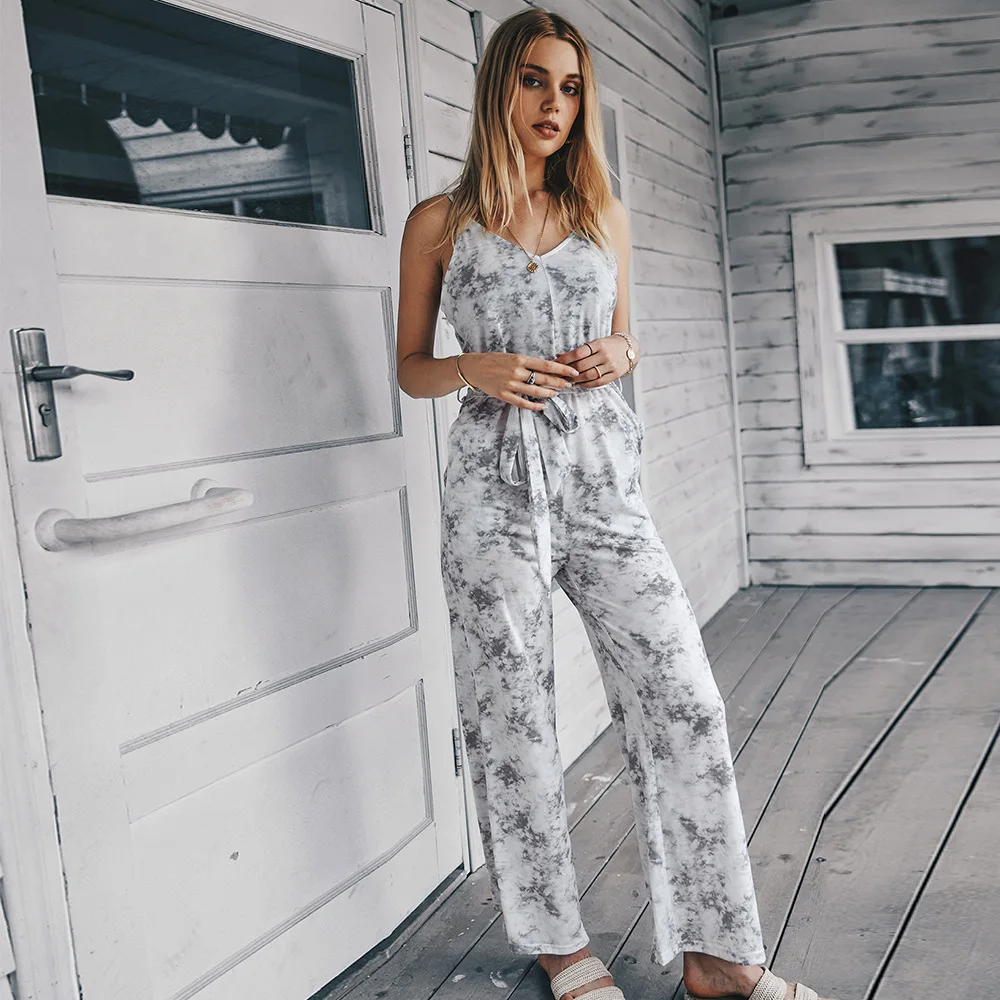 Suspender Jumpsuit Trousers Tie Dyeing Strap Bodycon Rompers Print Backless Clubwear Slim Women Sleeveless Playsuit Summer 2021
Suspender Jumpsuit Trousers Tie Dyeing Strap Bodycon Rompers Print Backless Clubwear Slim Women Sleeveless Playsuit Summer 2021