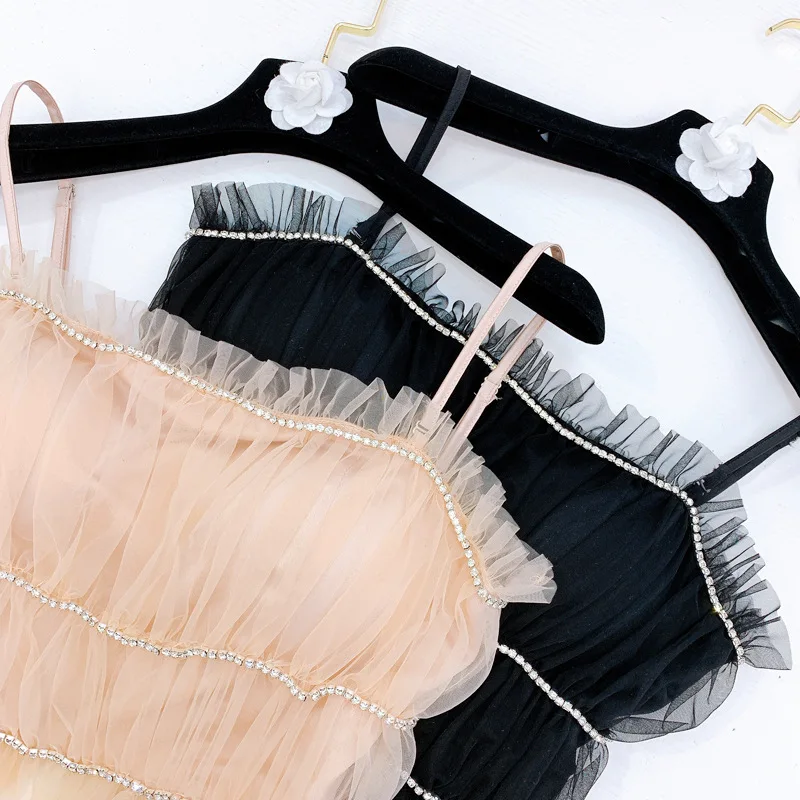 2021 Spring New Elegant Lady Ruffled Diamond Mesh Camisole Top Temperament Sexy Bustier Slim Pleated Base Cropped Top y930
2021 Spring New Elegant Lady Ruffled Diamond Mesh Camisole Top Temperament Sexy Bustier Slim Pleated Base Cropped Top y930