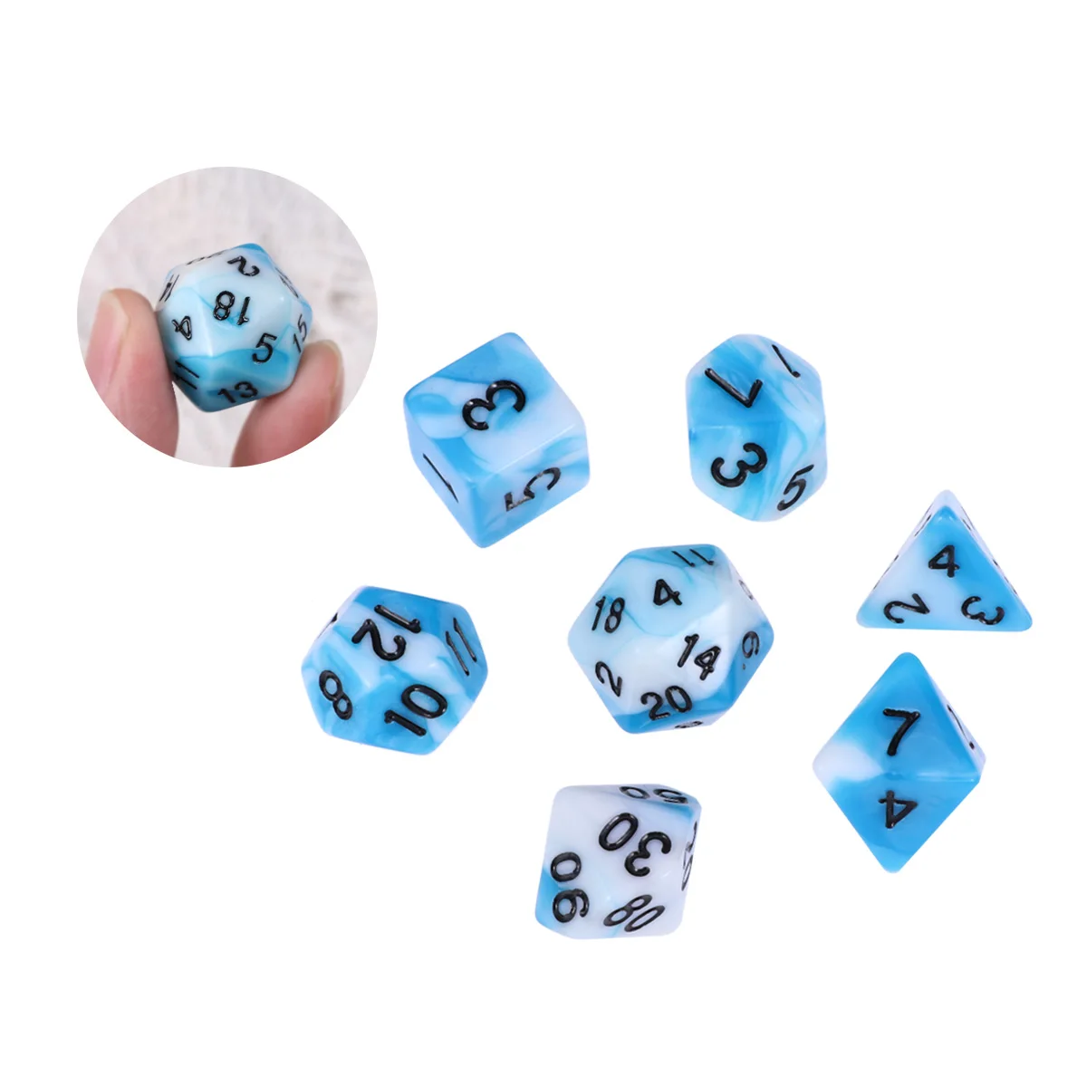 7 шт многогранные кубики Номер Игры акриловые синие и белые кости набор для MTG