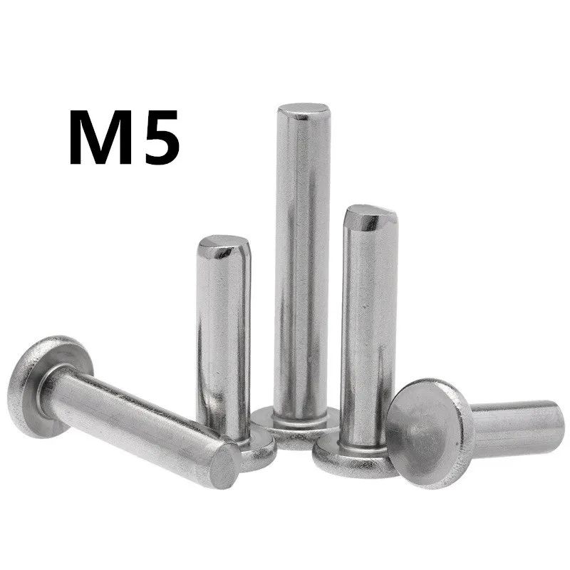 

100PCS M5x6/8/10/12/14/15/16/18/20mm 304 Stainless Steel Rivets Flat Head Solid Percussion Rivet GB109