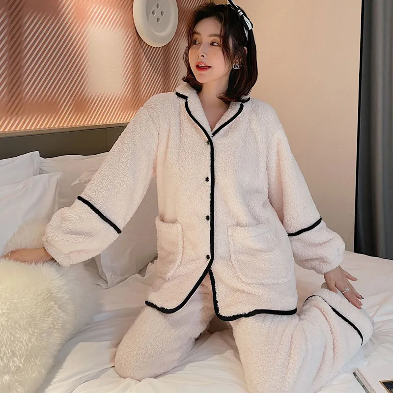 

Зимняя утепленная Фланелевая пижама Fdfklak с ароматным бризом, Женская домашняя одежда, Коралловая бархатная теплая одежда для сна, пижамный комплект