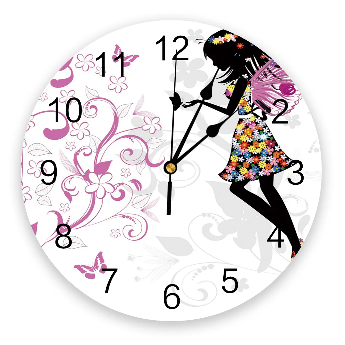 Декоративные настенные часы с изображением Феи леса бесшумные цифровые круглые