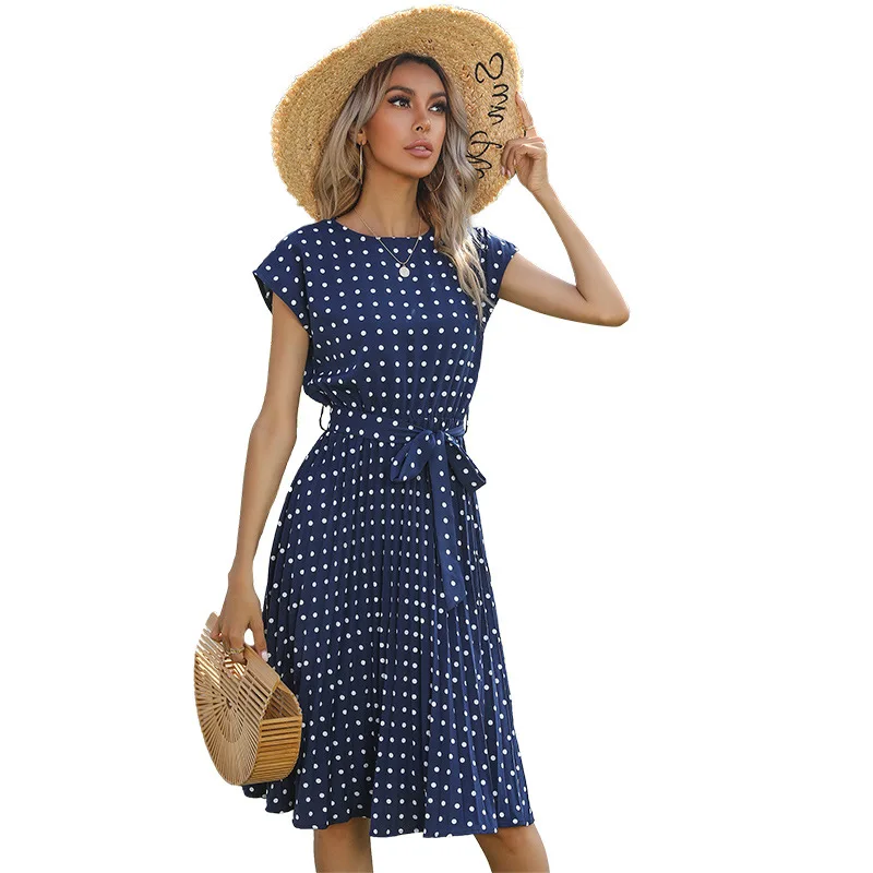 2021 Summer New European and American mid-length Polka-dot Round Neck short-sleeved Lace Pleated dress Women LOUAEE
2021 Summer New European and American mid-length Polka-dot Round Neck short-sleeved Lace Pleated dress Women LOUAEE