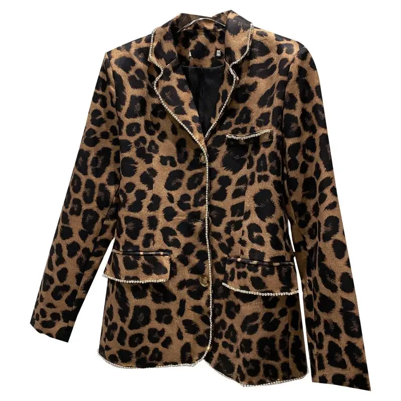 New diamond shining edge design of female leopard grain color long sleeve suit blazer
New diamond shining edge design of female leopard grain color long sleeve suit blazer
