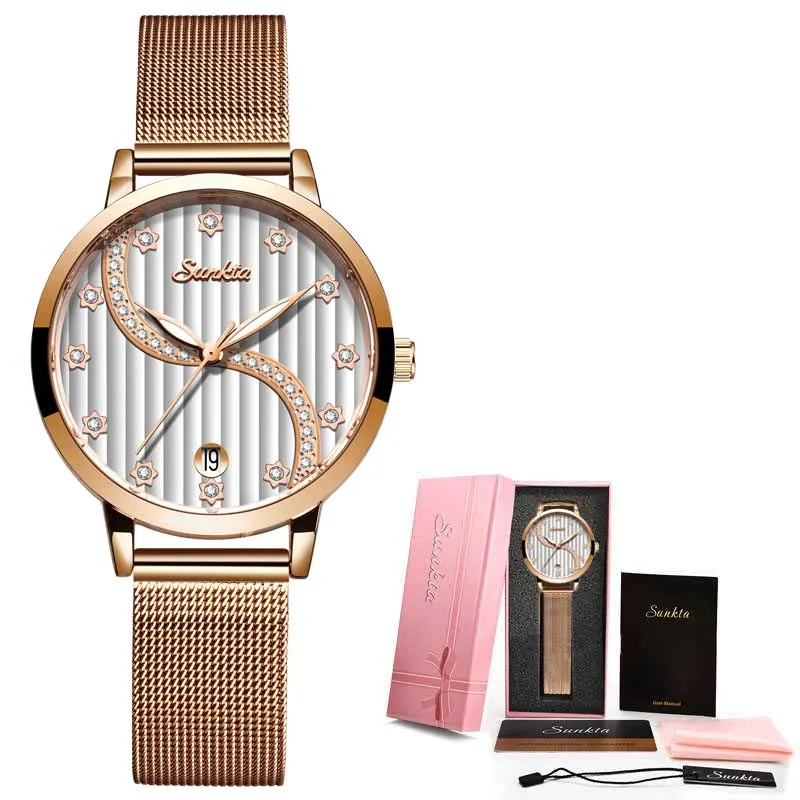 Montre Femme New SUNKTA Women Watches Luxury Brand Mesh belt Ladies Quartz Sport Wrist Watch Relogio Feminino+Box | Наручные часы